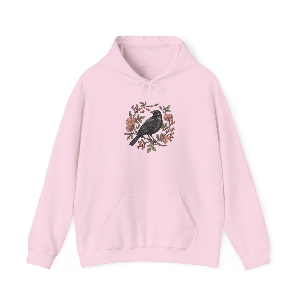 Botanical Wren Wreath Hoodie | Floral Bird Illustration, Cottagecore