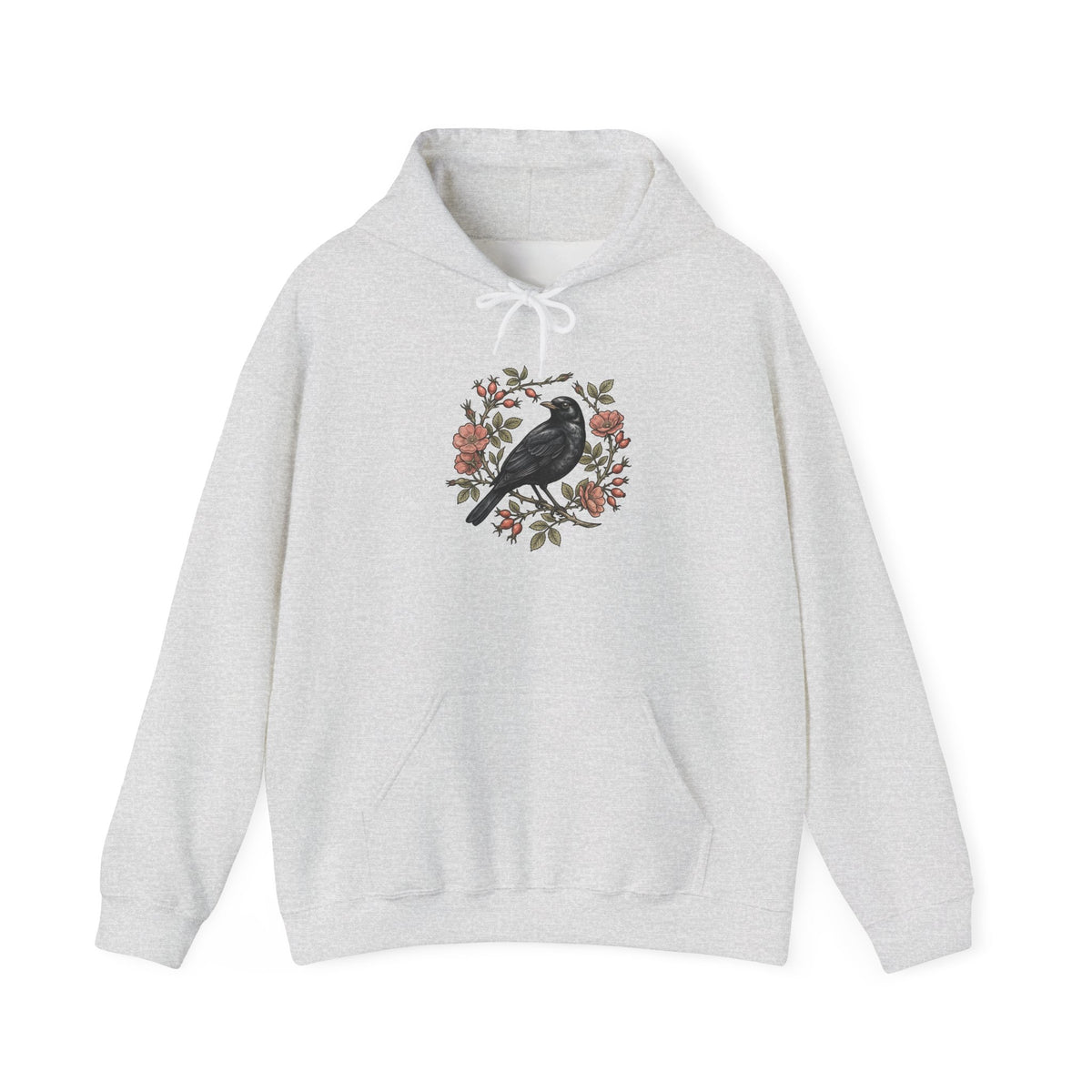 Botanical Wren Wreath Hoodie | Floral Bird Illustration, Cottagecore