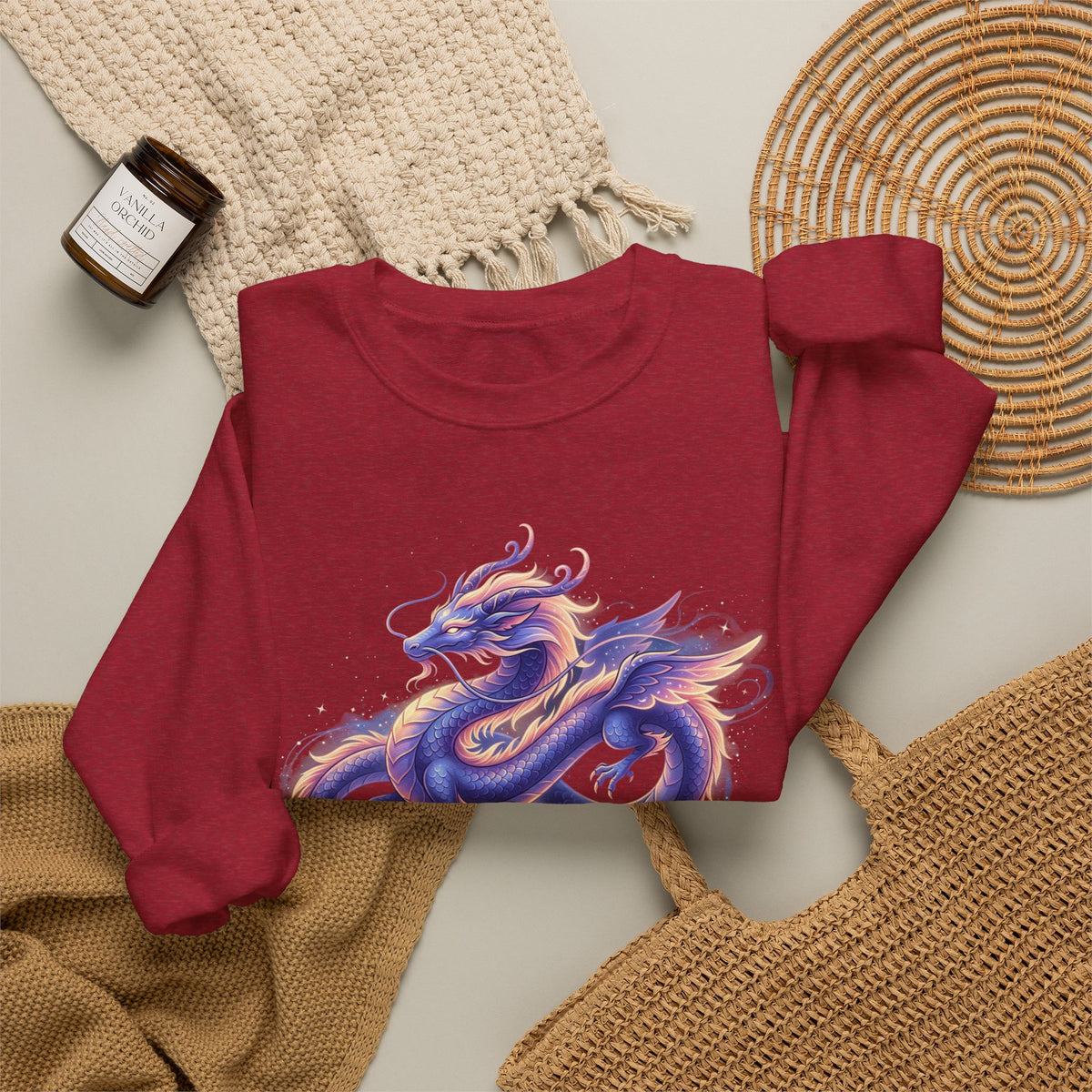 Purple Watercolor Dragon Crewneck Sweatshirt | Mythical Oriental Illustration