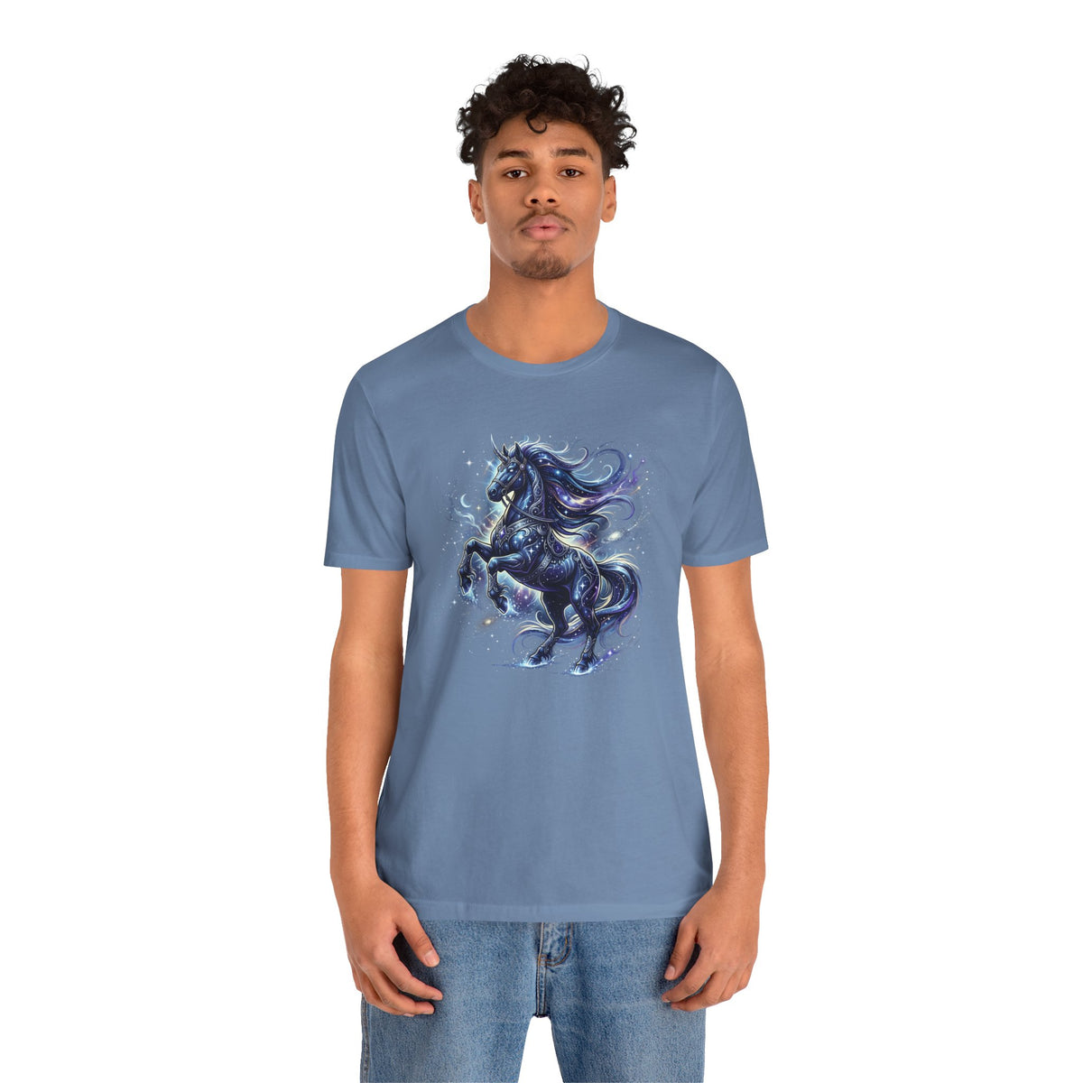 Mystic Night Stallion T-Shirt — Celestial Blue Horse Graphic Tee