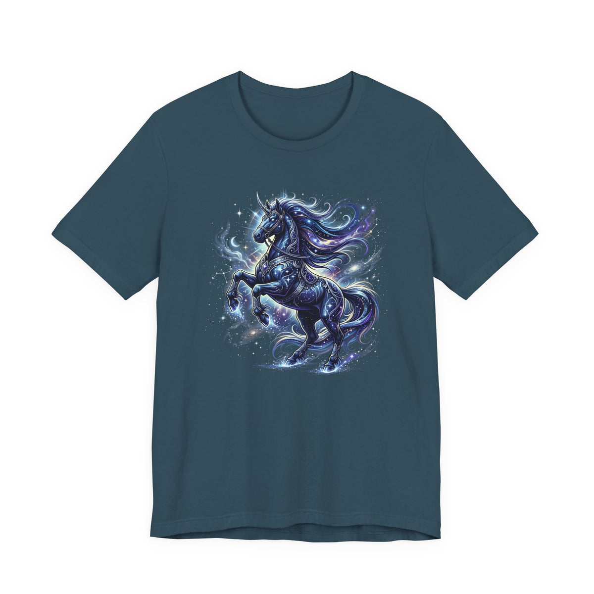 Mystic Night Stallion T-Shirt — Celestial Blue Horse Graphic Tee
