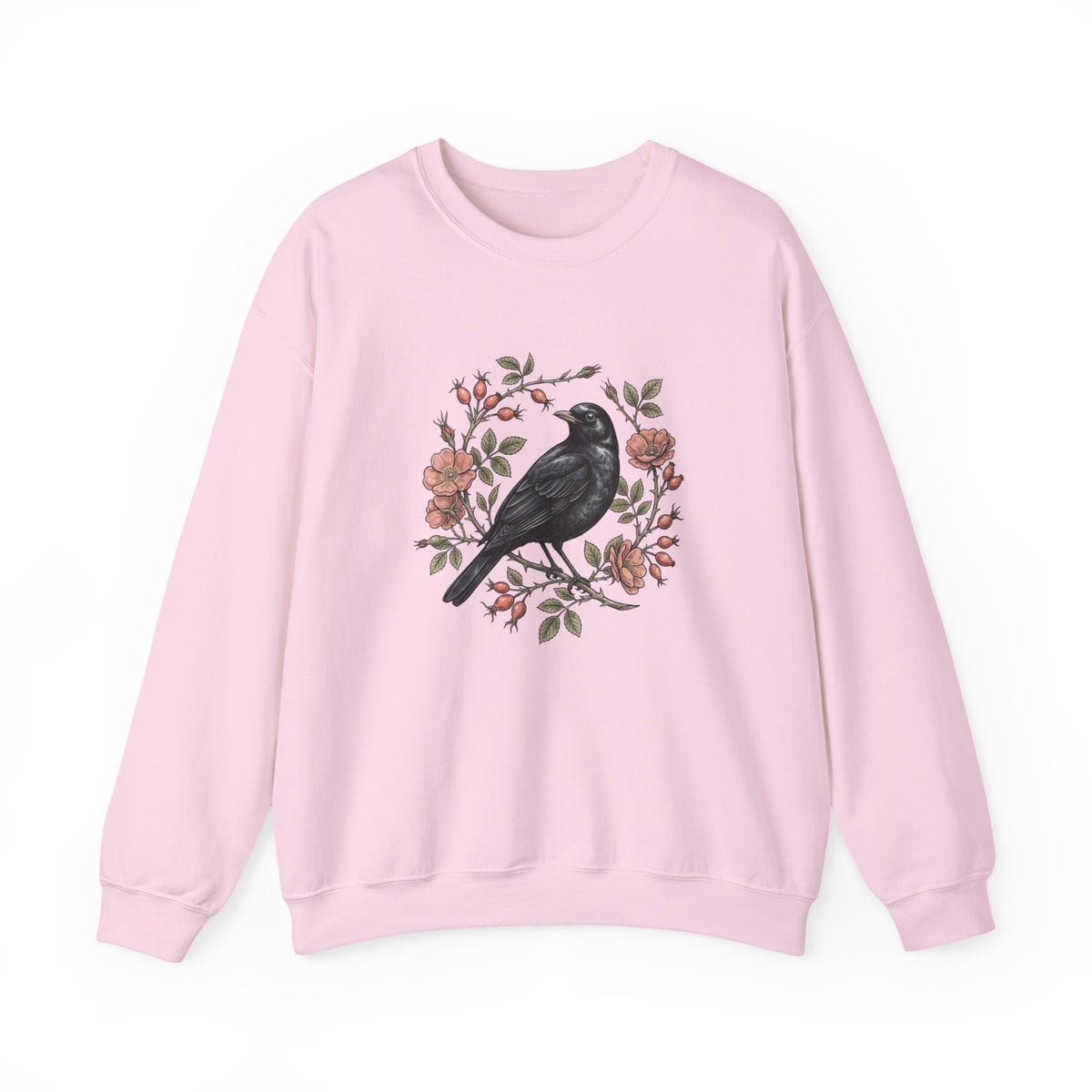 Blackbird Wreath Crewneck Sweatshirt | Botanical Floral Illustration