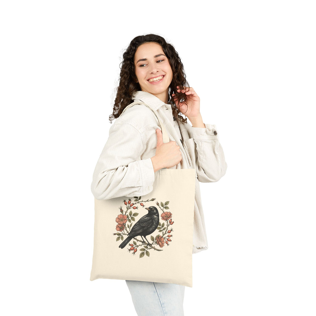 Vintage Botanical Bird Tote | Canvas Tote Bag, Floral Wreath Print