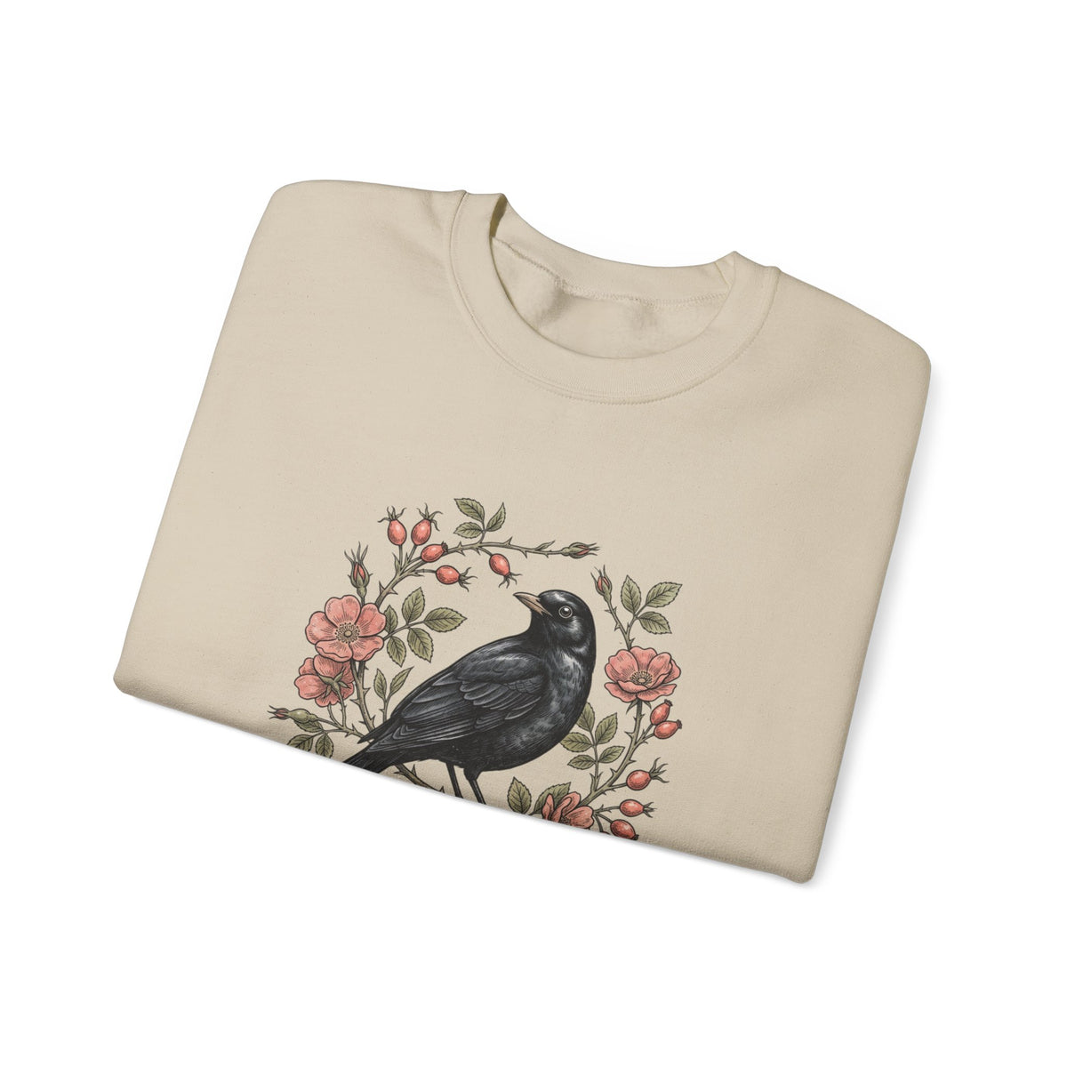 Blackbird Wreath Crewneck Sweatshirt | Botanical Floral Illustration