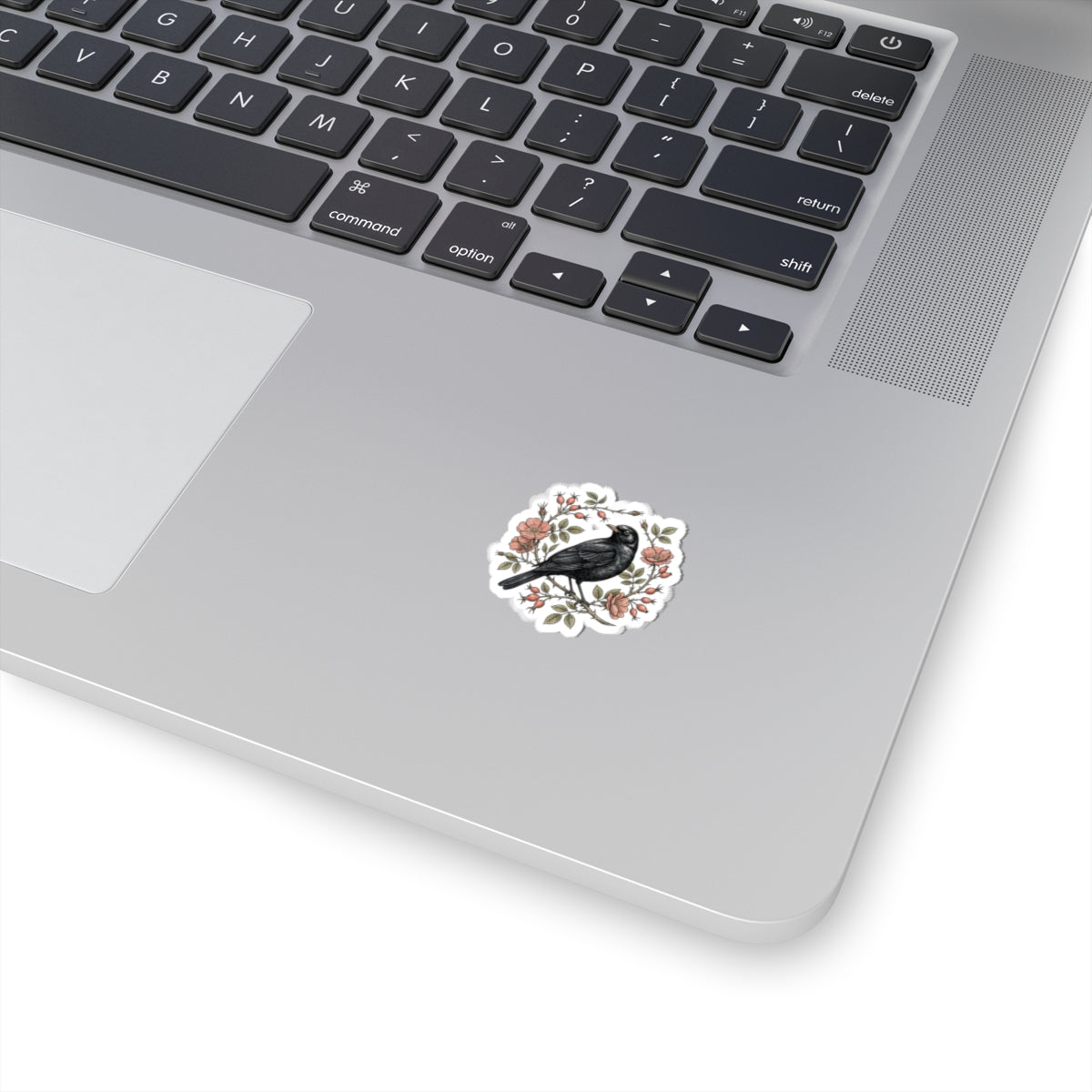 Blackbird with Rosehip Wreath Sticker | Botanical bird decal