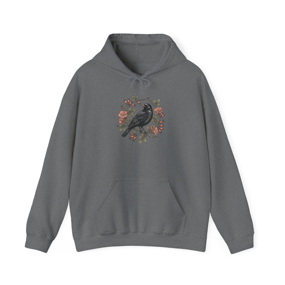 Botanical Wren Wreath Hoodie | Floral Bird Illustration, Cottagecore