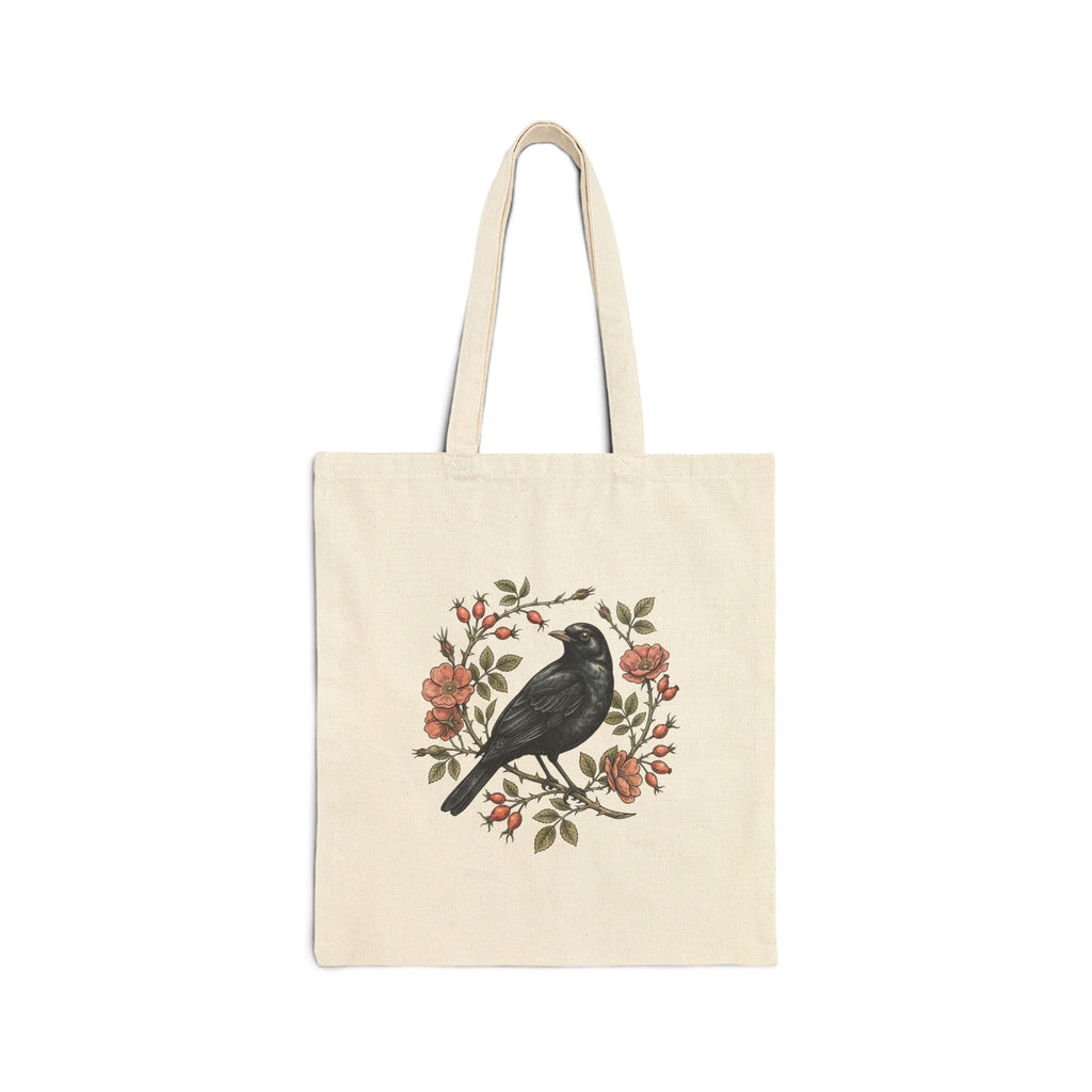 Vintage Botanical Bird Tote | Canvas Tote Bag, Floral Wreath Print