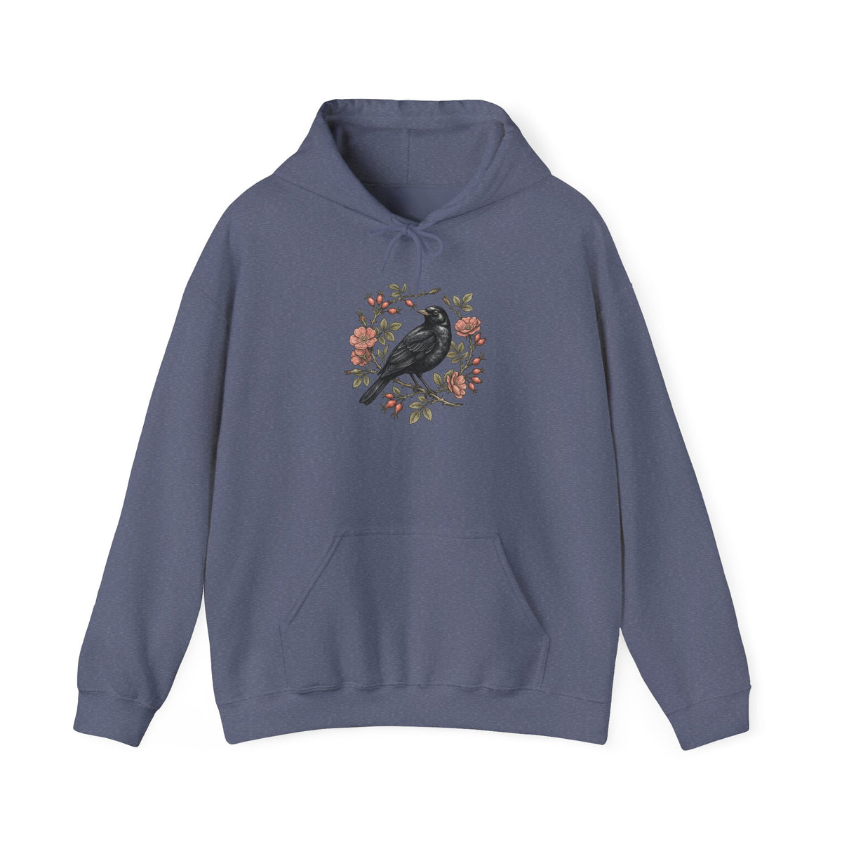 Botanical Wren Wreath Hoodie | Floral Bird Illustration, Cottagecore