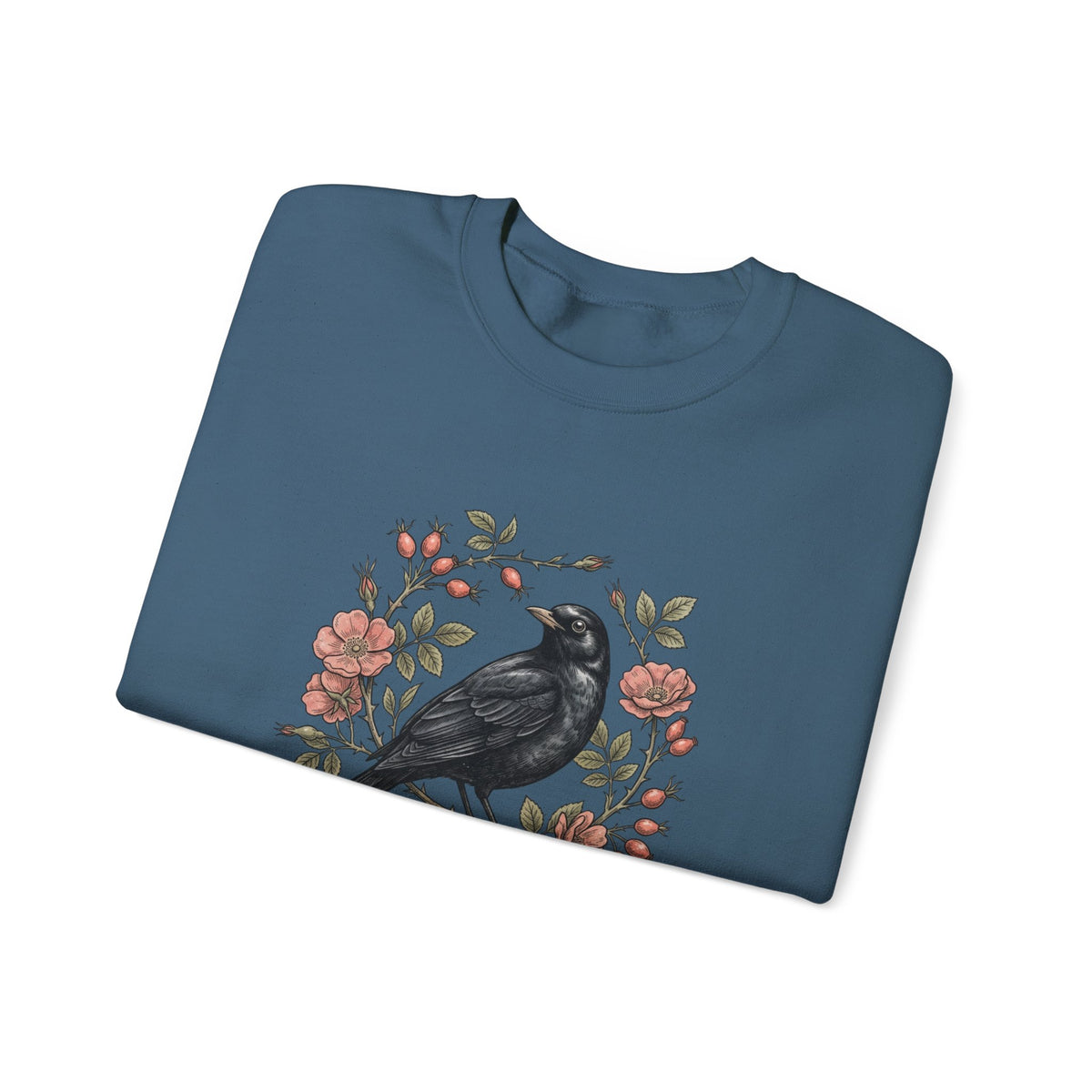 Blackbird Wreath Crewneck Sweatshirt | Botanical Floral Illustration