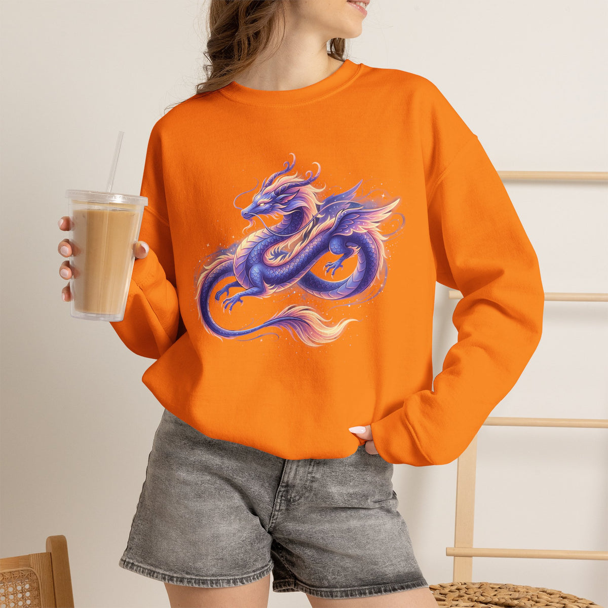 Purple Watercolor Dragon Crewneck Sweatshirt | Mythical Oriental Illustration