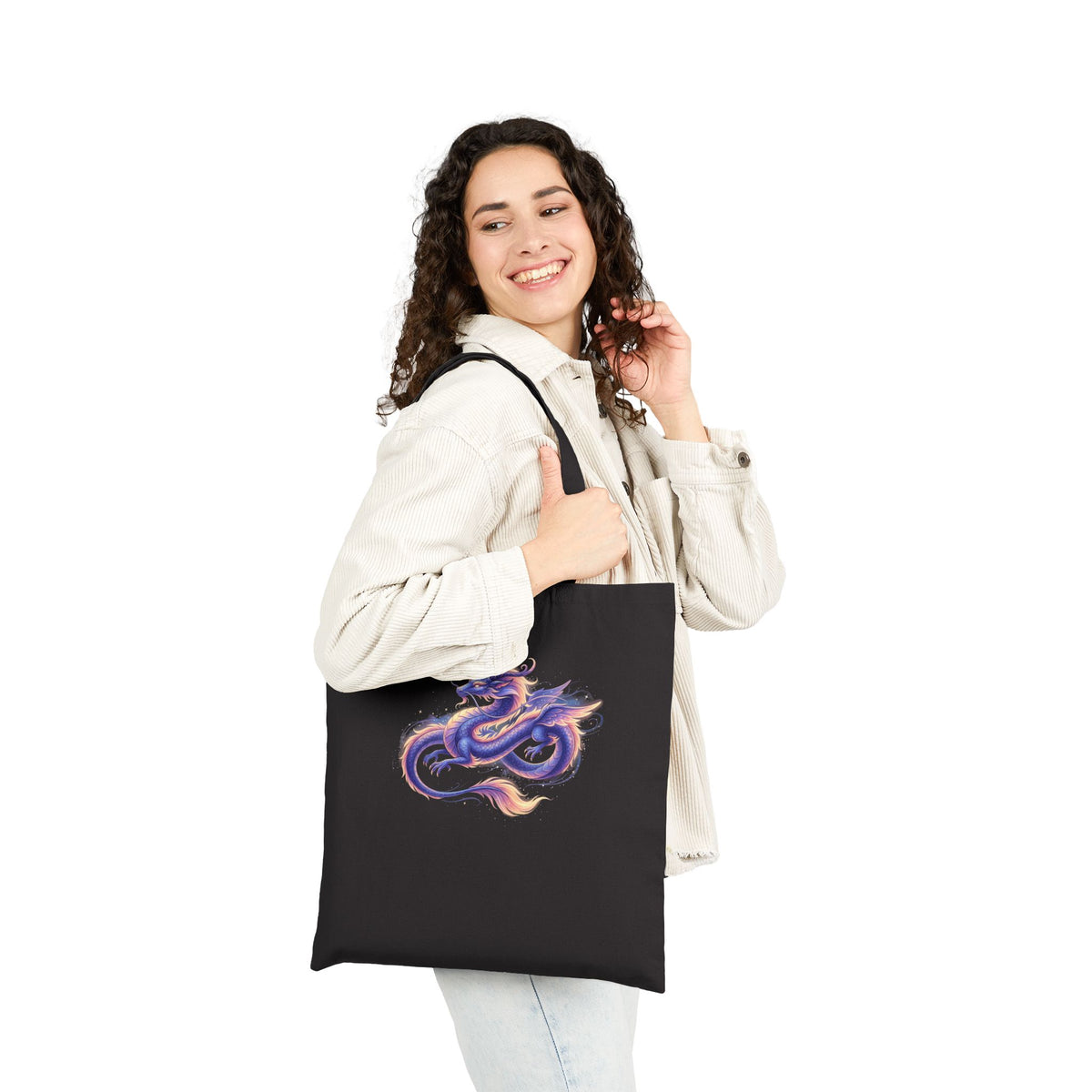 Watercolor Dragon Tote Bag | Mythical Serpent Art, Purple Orange Brushstroke