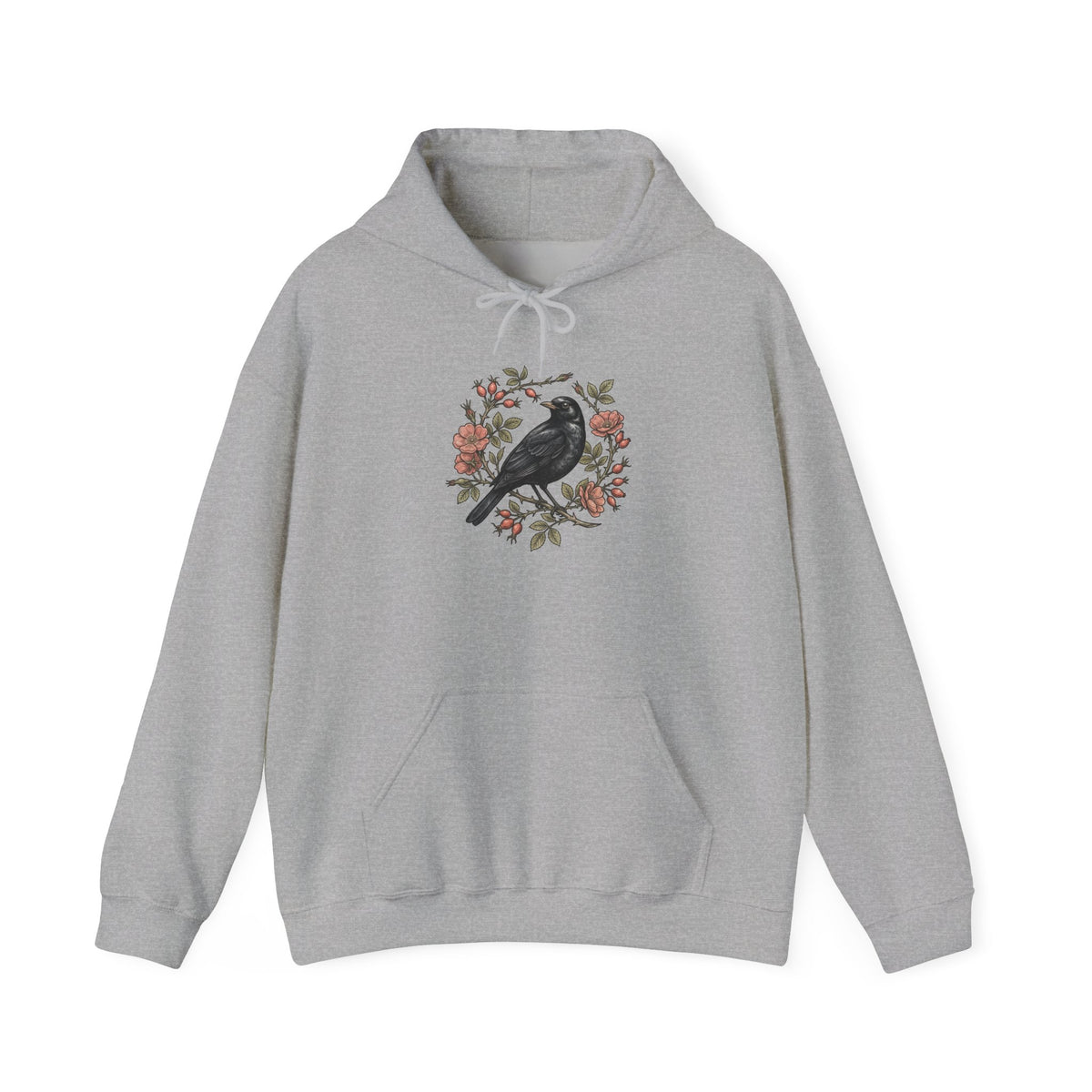Botanical Wren Wreath Hoodie | Floral Bird Illustration, Cottagecore